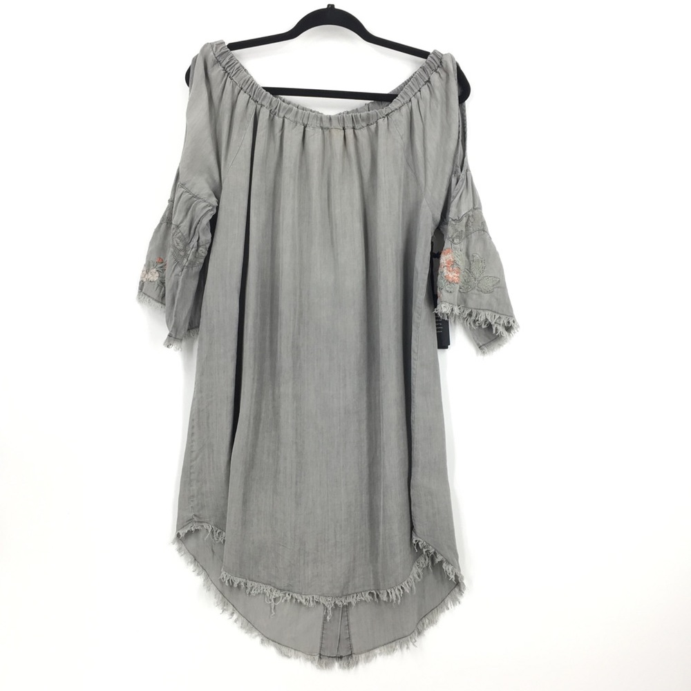 Billy T Dress Chambray Cold Shoulder Raw Hem